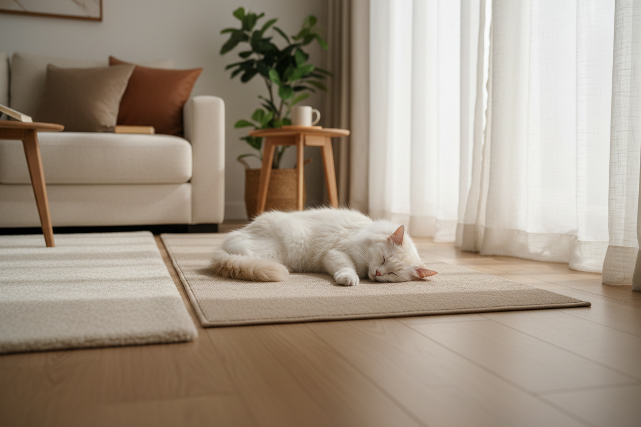 Cat on non-slip mat