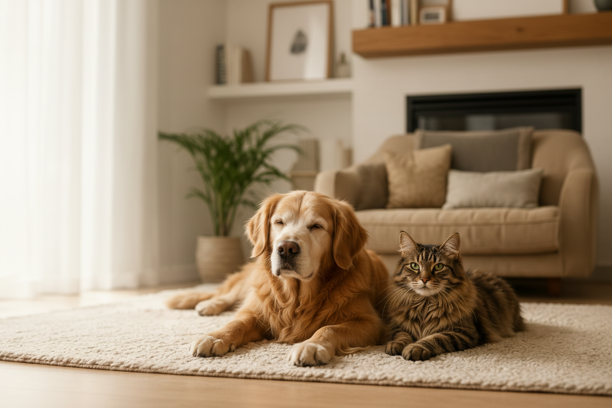Golden and cat together